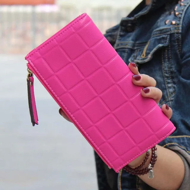 2016 New Fashion Stereoscopic Square Women Wallets Embossed Wallet Female Clutch Double Zipper Purses Carteira Feminia Gift