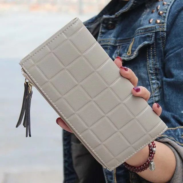 2016 New Fashion Stereoscopic Square Women Wallets Embossed Wallet Female Clutch Double Zipper Purses Carteira Feminia Gift