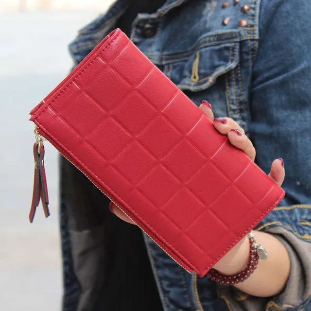 2016 New Fashion Stereoscopic Square Women Wallets Embossed Wallet Female Clutch Double Zipper Purses Carteira Feminia Gift