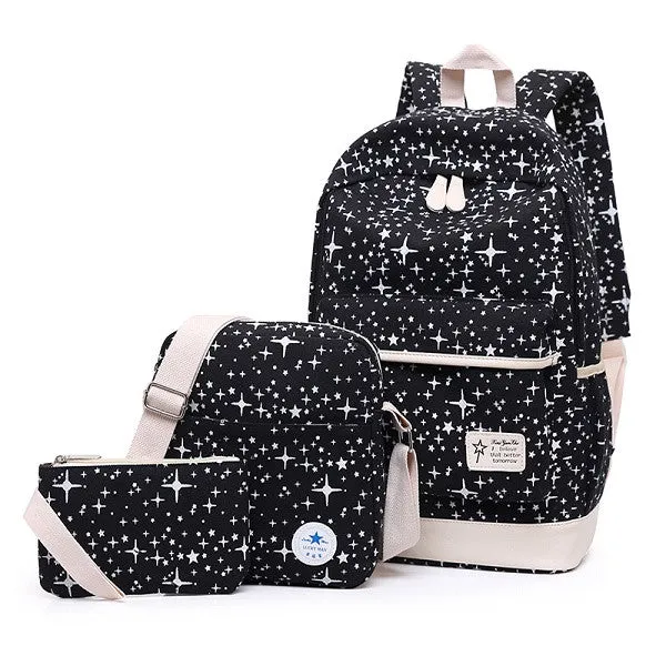 2017 Fashion Star Women Canvas Backpack Schoolbags School For Girl Teenagers Casual Travel Bags Rucksack Cute Printing Children