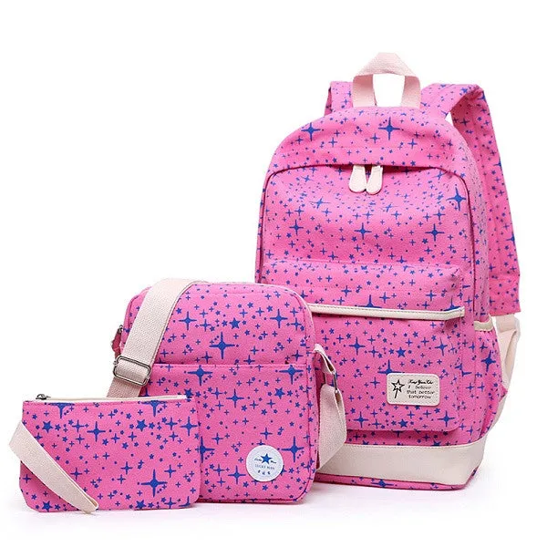 2017 Fashion Star Women Canvas Backpack Schoolbags School For Girl Teenagers Casual Travel Bags Rucksack Cute Printing Children