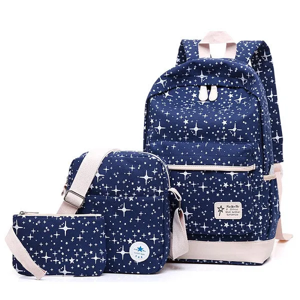 2017 Fashion Star Women Canvas Backpack Schoolbags School For Girl Teenagers Casual Travel Bags Rucksack Cute Printing Children