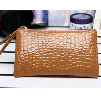 2017 New Fashion Handbag Womens Crocodile PU Leather Zipper Solid Colors Clutch Handbag Bag Coin Purse Crocodile purse Clutch