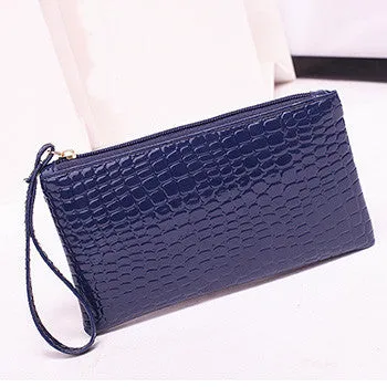 2017 New Fashion Handbag Womens Crocodile PU Leather Zipper Solid Colors Clutch Handbag Bag Coin Purse Crocodile purse Clutch