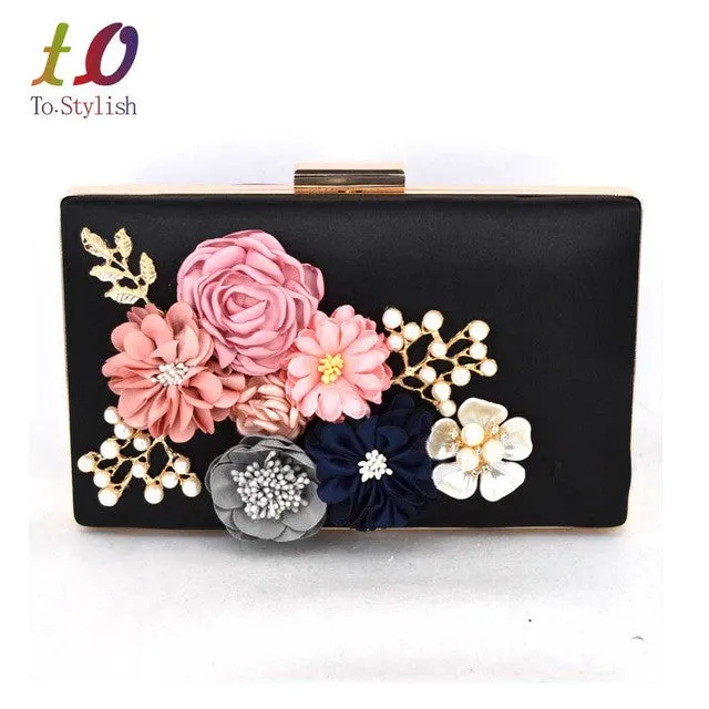 2017 newest Women Black Envelope Evening Clutch Bags Flower Chain Ladies Day Clutches Wine Purple Female Wedding Bag Purse 808