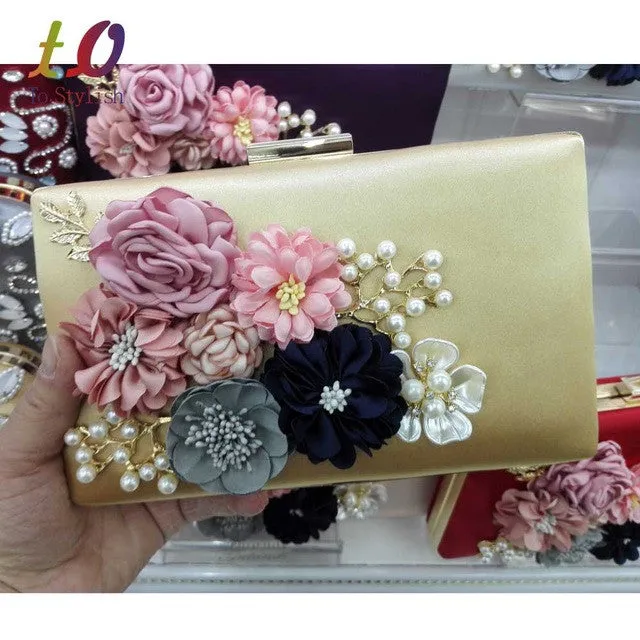 2017 newest Women Black Envelope Evening Clutch Bags Flower Chain Ladies Day Clutches Wine Purple Female Wedding Bag Purse 808