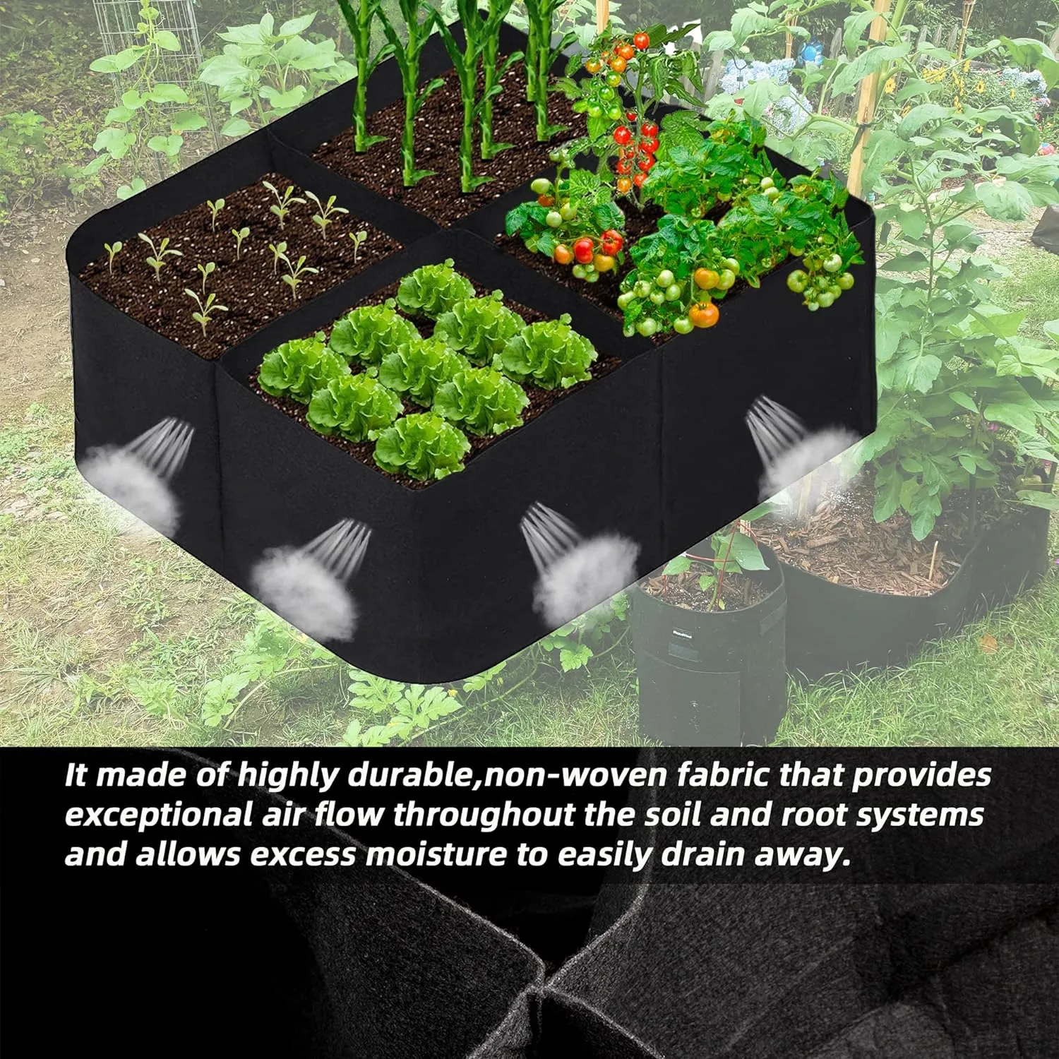 2Pack 4 Grids Plant Grow Bag Garden Bed 60x60x30CM