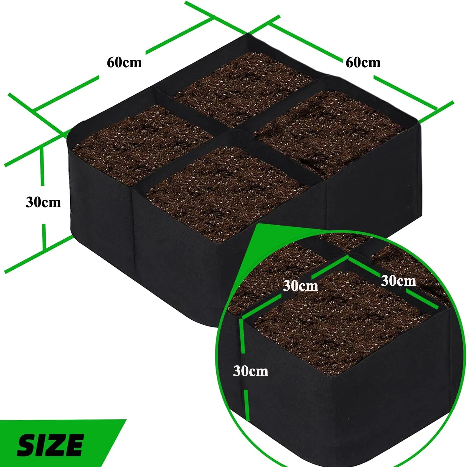 2Pack 4 Grids Plant Grow Bag Garden Bed 60x60x30CM