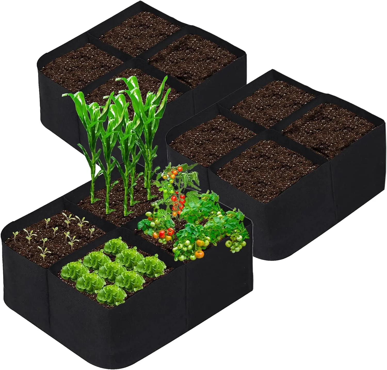 2Pack 4 Grids Plant Grow Bag Garden Bed 60x60x30CM