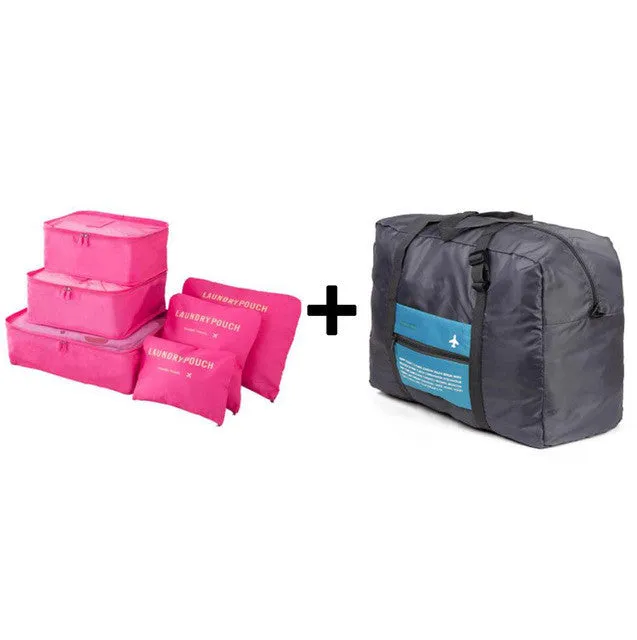 6pcs/set Nylon packing cube large capacity double zipper Waterproof bag Luggage Clothes Tidy Organizer Nylon Folding Bag