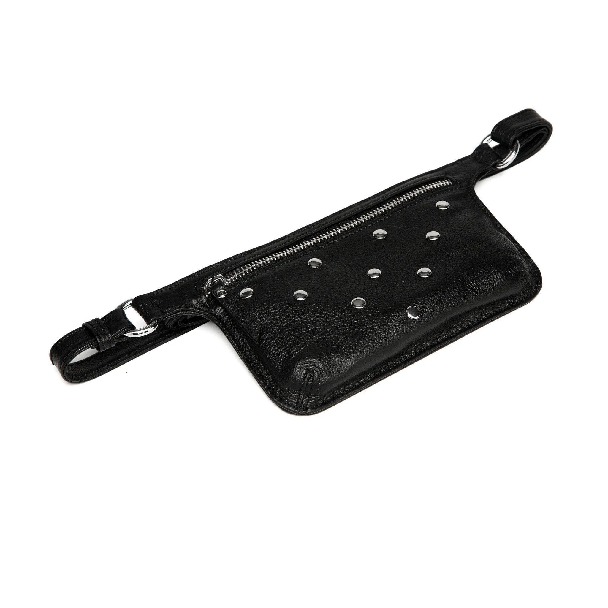 Arlette Studded Leather Waist Bag / Belt Bag - Black