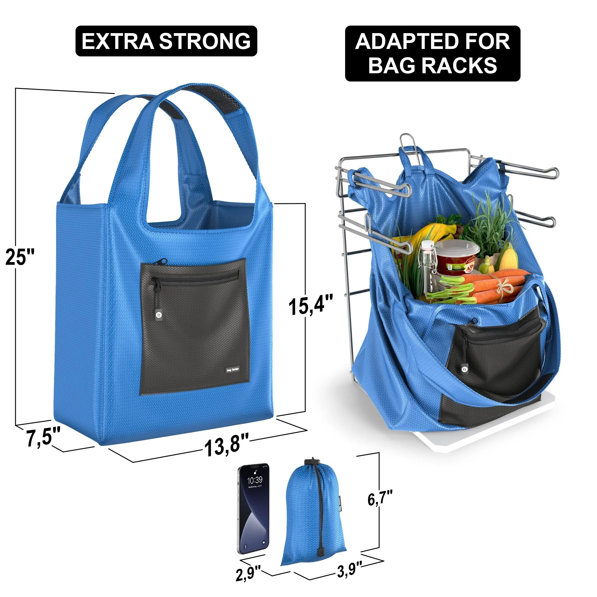 Bag Factor Premium Reusable Grocery Bag Foldable Heavy Duty - Reusable Shopping Bag for Men and Women – Grocery Tote Bag (Sky Blue/Black)