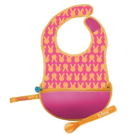 B.Box Travel Bib & Flexible Soft Bite Spoon Set - Hip Hop Pink Orange