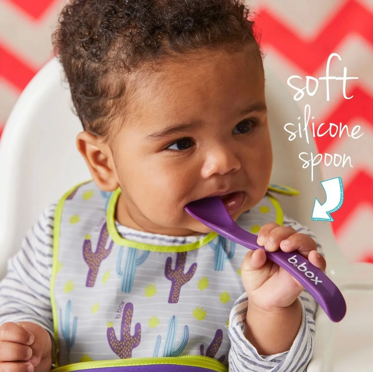 B.Box Travel Bib & Flexible Soft Bite Spoon Set - Hip Hop Pink Orange