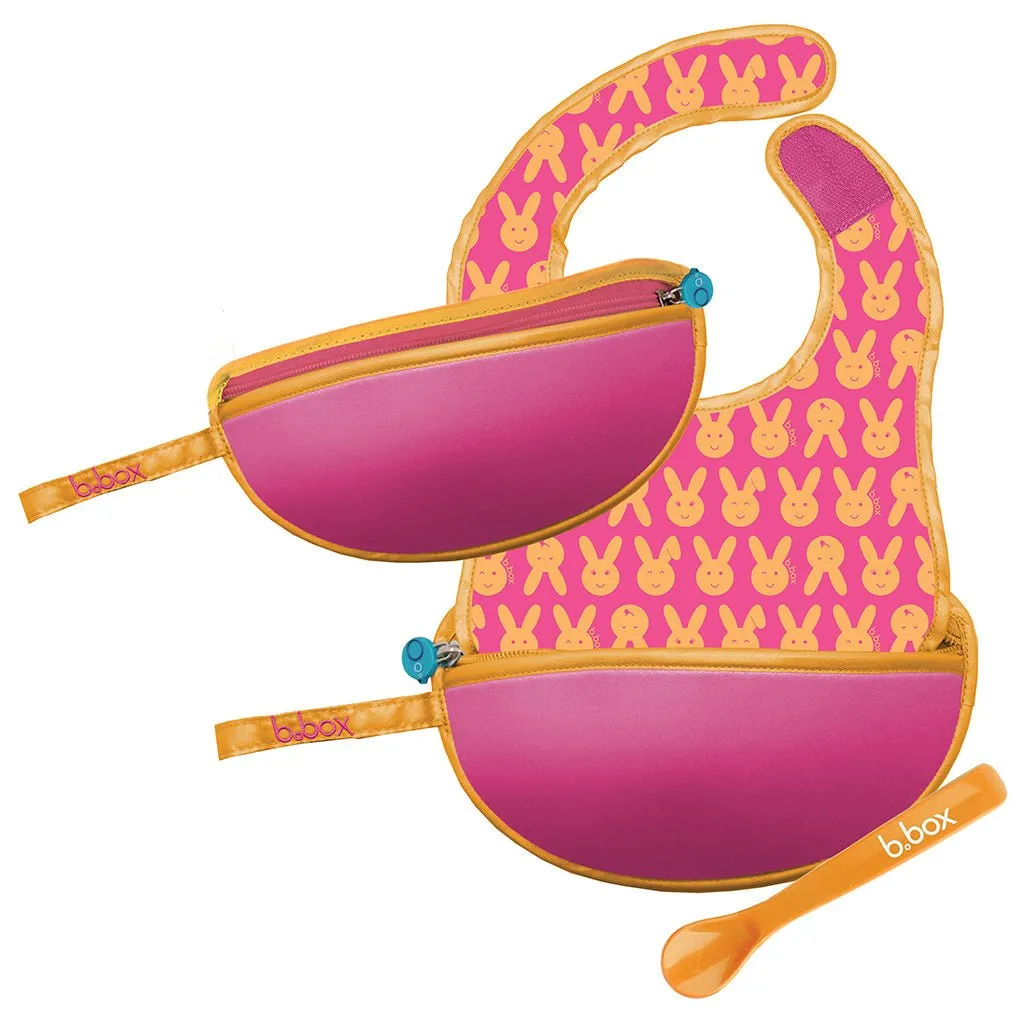 B.Box Travel Bib & Flexible Soft Bite Spoon Set - Hip Hop Pink Orange