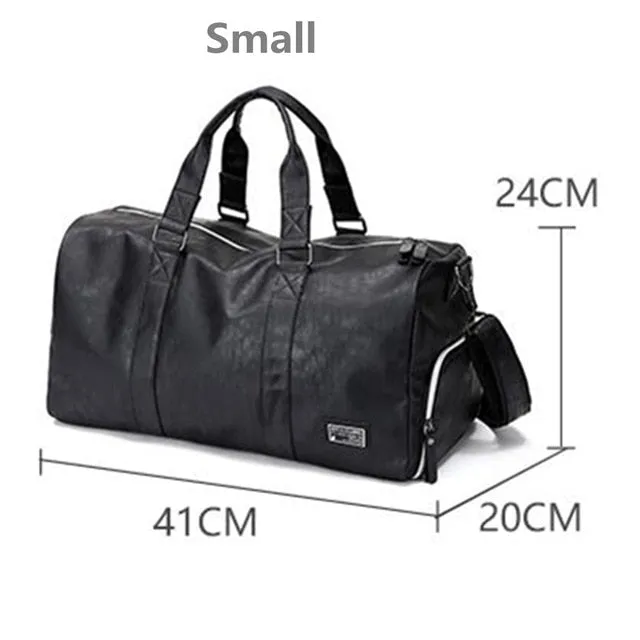 Black Men Travel Duffel Waterproof PU Leather Handbags Shoulder