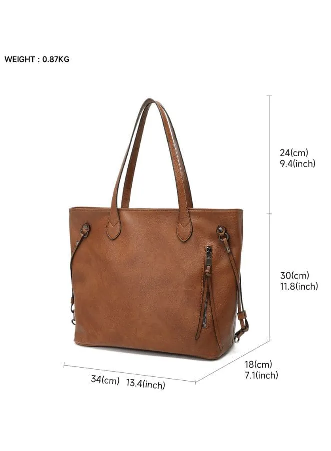 Brown Tote Bag with a Small Pouch inside