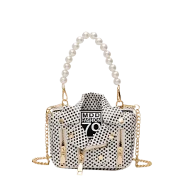 Chic Designer Women Messenger Bags with Pearl Handle and Chain Strap