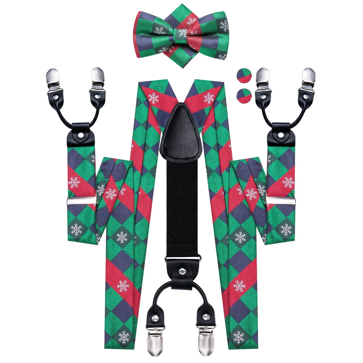 Christmas Green Red Blue Novelty Y Back Brace Clip-on Men's Suspender with Bow Tie Set