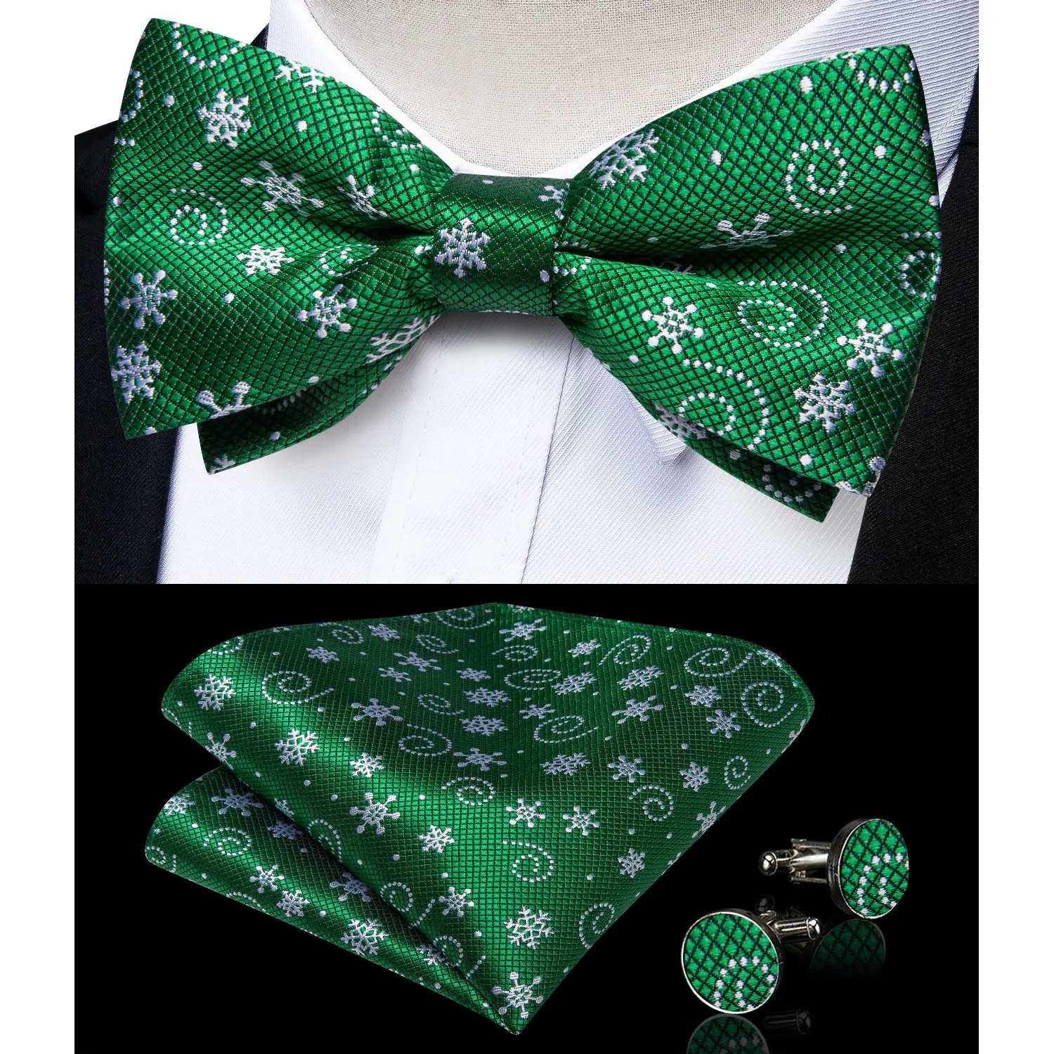 Christmas Green Snow Novelty Y Back Brace Clip-on Men's Suspender with Bow Tie Set