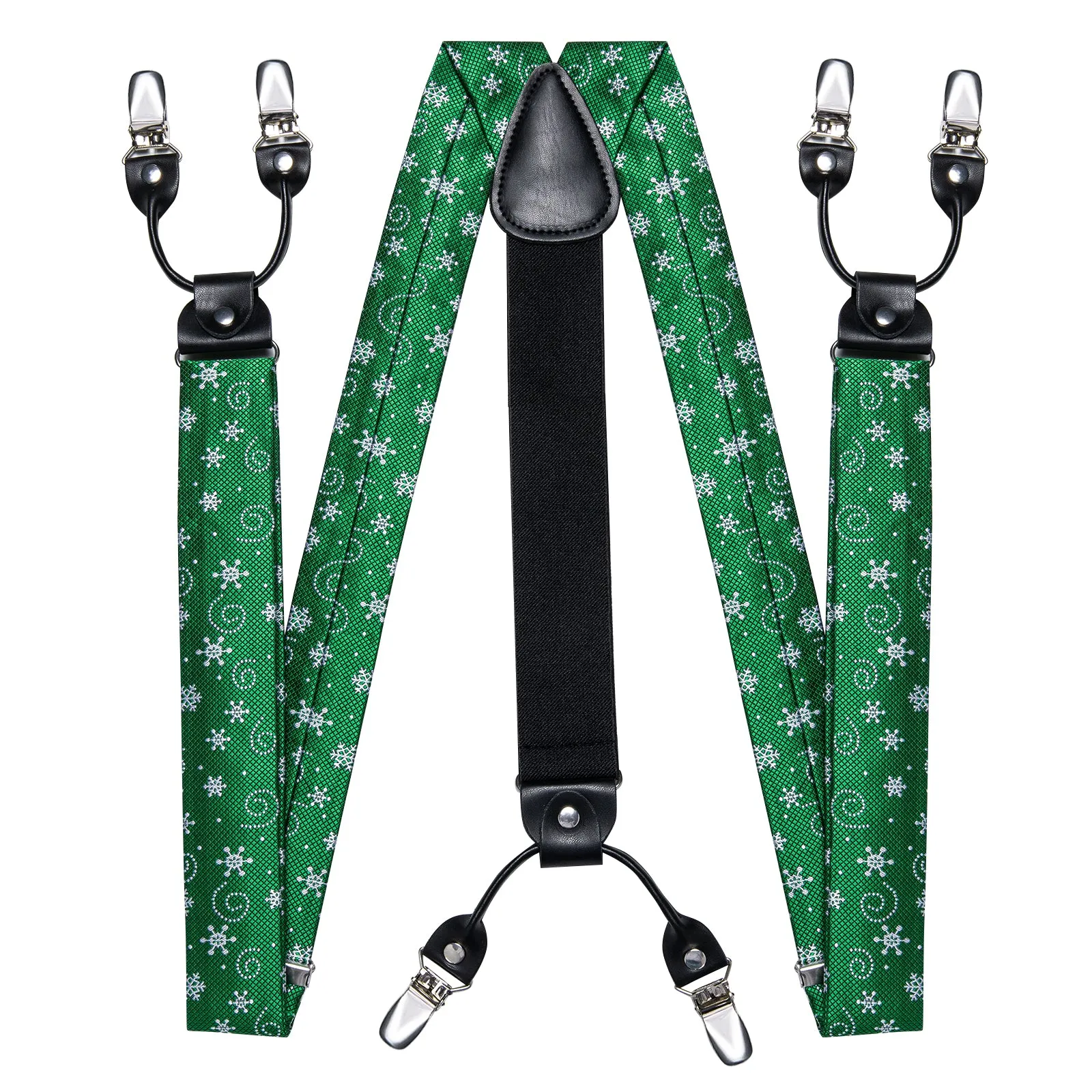 Christmas Green Snow Novelty Y Back Brace Clip-on Men's Suspender with Bow Tie Set