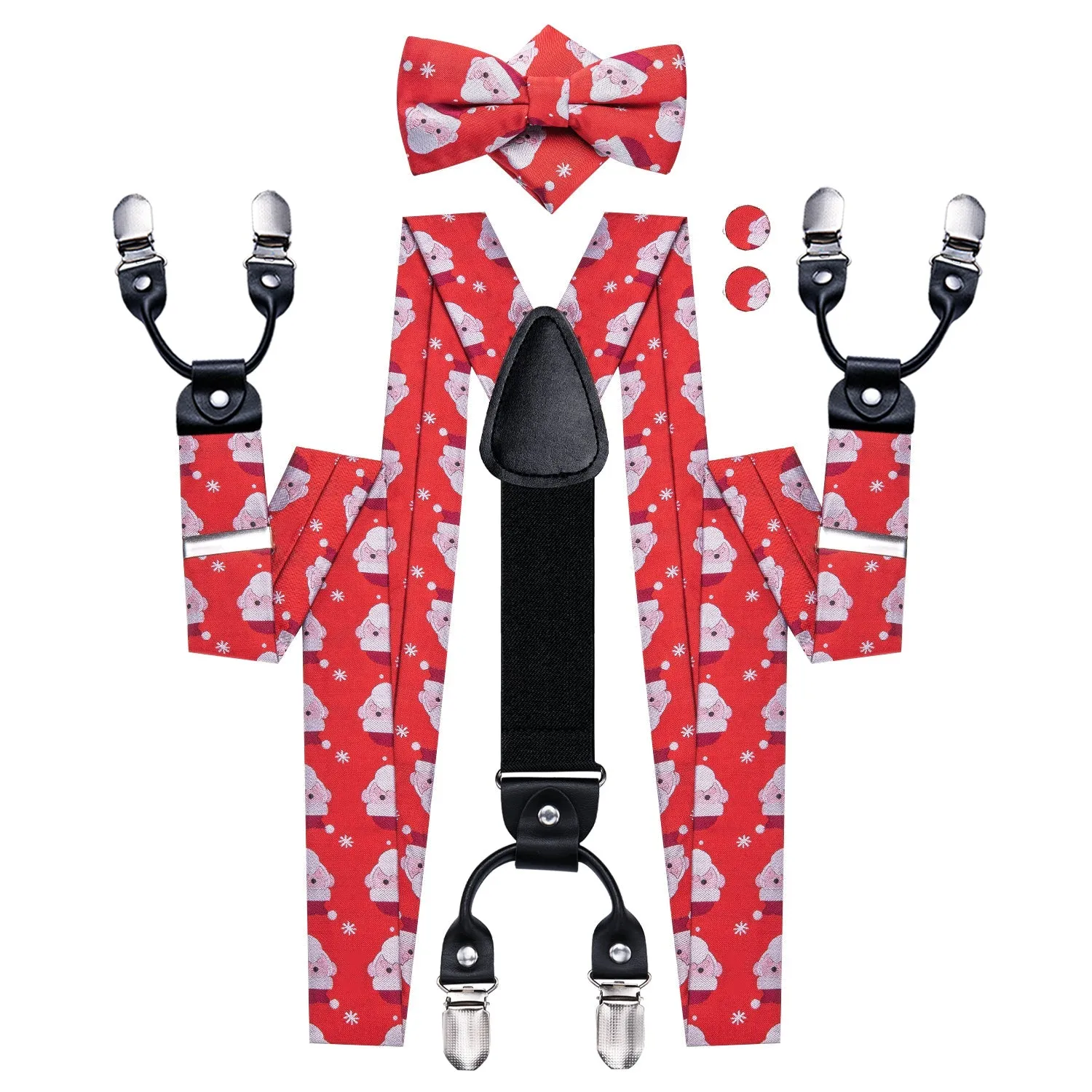 Christmas Red Santa Claus Y Back Brace Clip-on Men's Suspender with Bow Tie Set