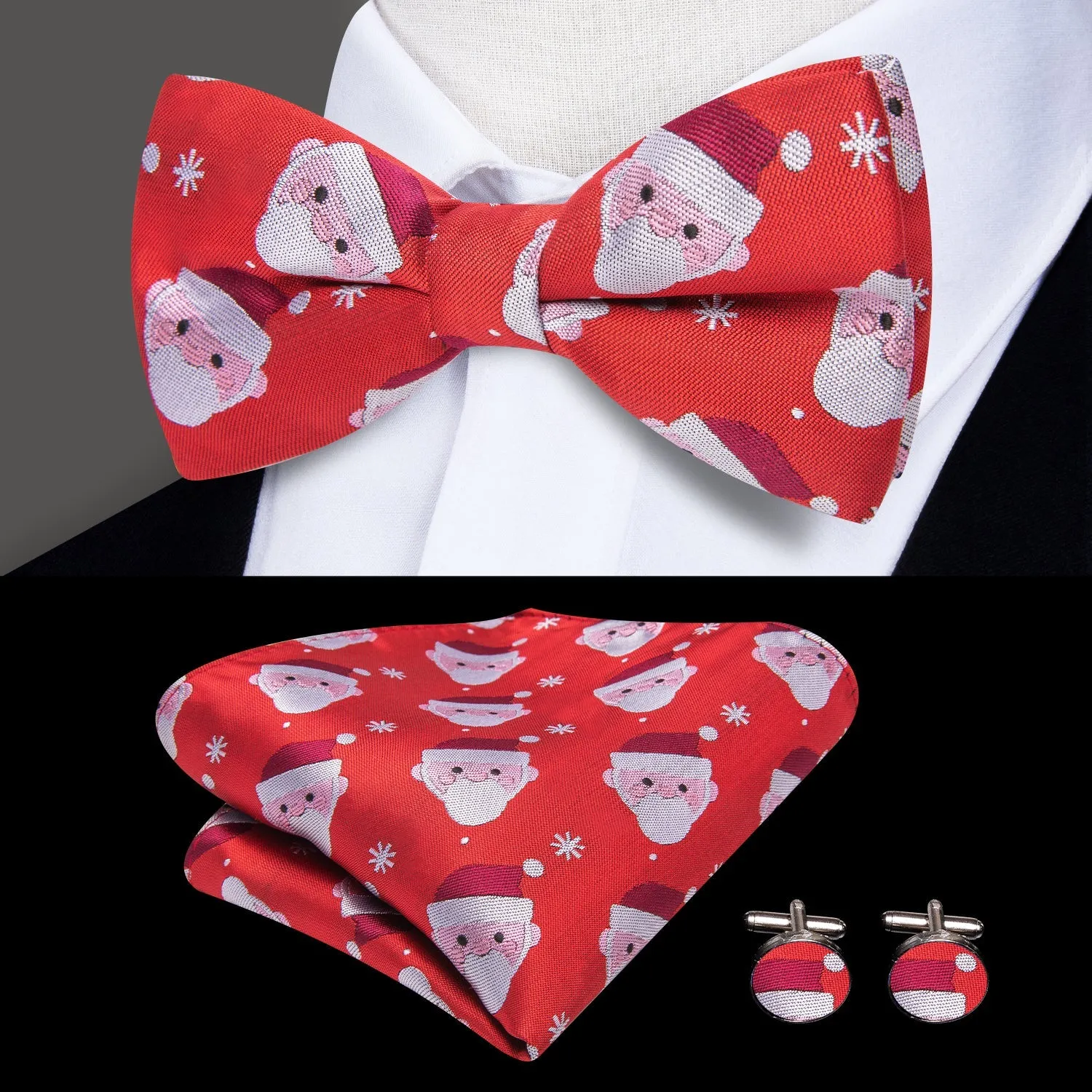 Christmas Red Santa Claus Y Back Brace Clip-on Men's Suspender with Bow Tie Set