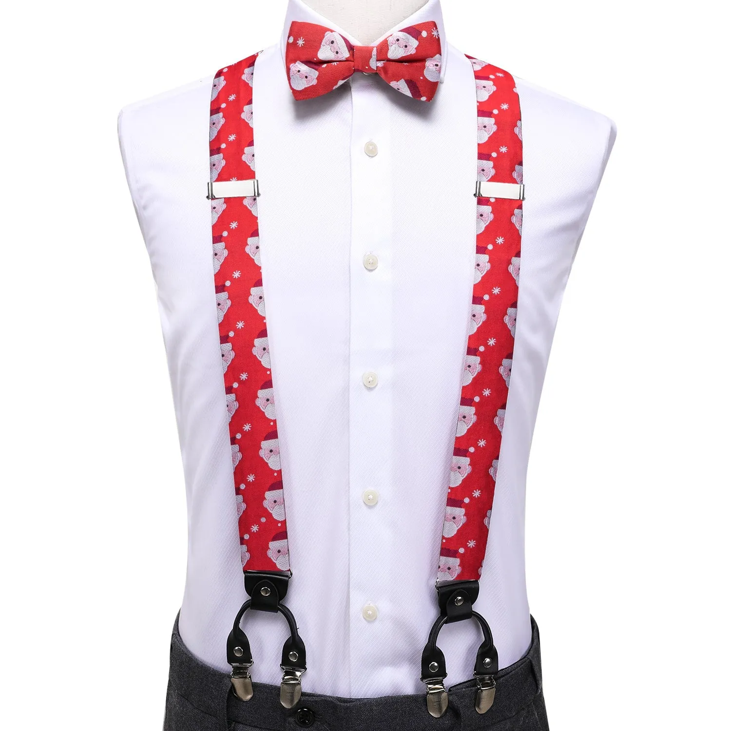 Christmas Red Santa Claus Y Back Brace Clip-on Men's Suspender with Bow Tie Set