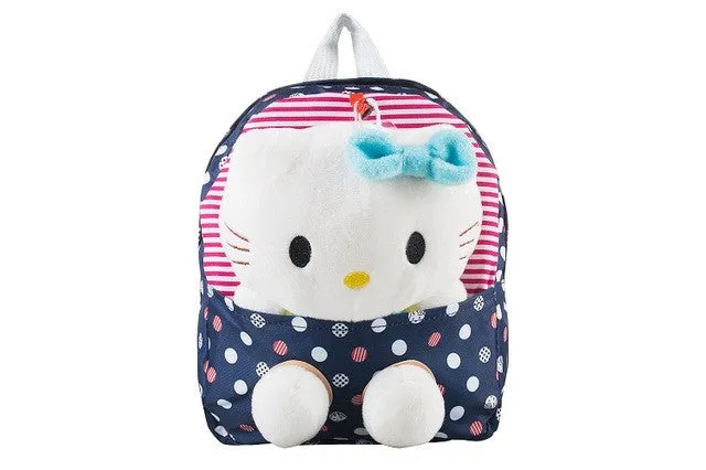 Classic Dot Cute Hello Kitty Backpacks Gift for Children Plush Cartoon Kindergarten Kids Nylon School Bag with Detachable Doll