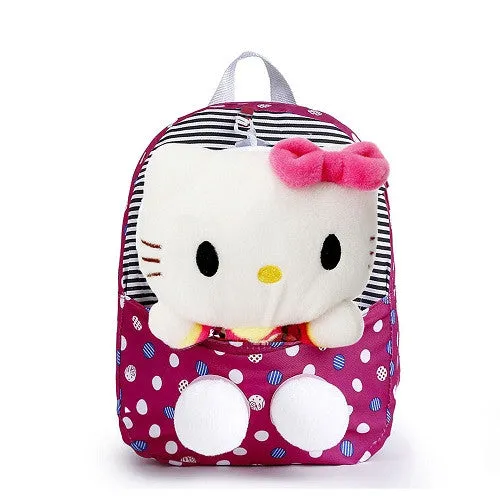 Classic Dot Cute Hello Kitty Backpacks Gift for Children Plush Cartoon Kindergarten Kids Nylon School Bag with Detachable Doll