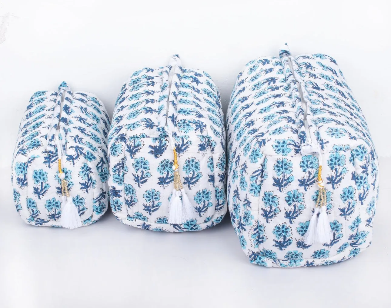 Cotton Block Print Cosmetics Bags - Blues Dabu (Set of 3)