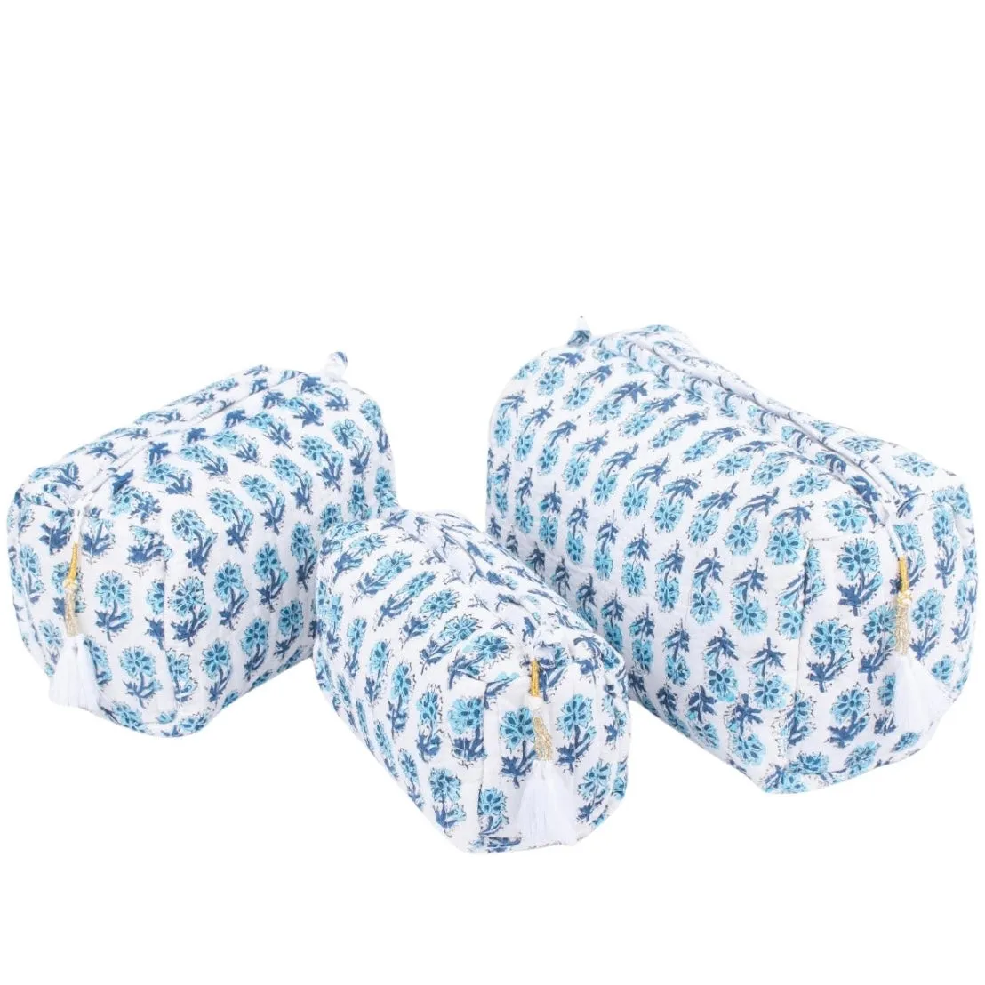 Cotton Block Print Cosmetics Bags - Blues Dabu (Set of 3)