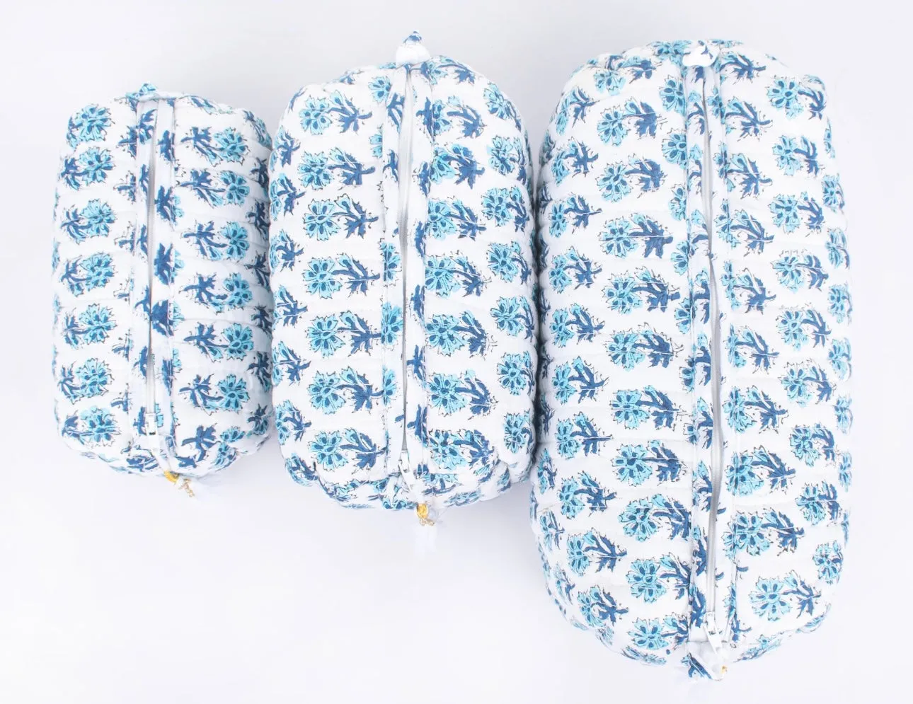 Cotton Block Print Cosmetics Bags - Blues Dabu (Set of 3)