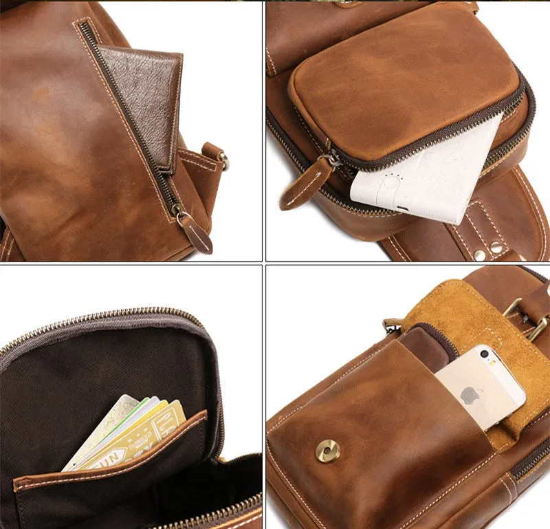 Crazy Horse Leather Sling Bag Retro Chest Bag Leisure Messenger Bag for Men