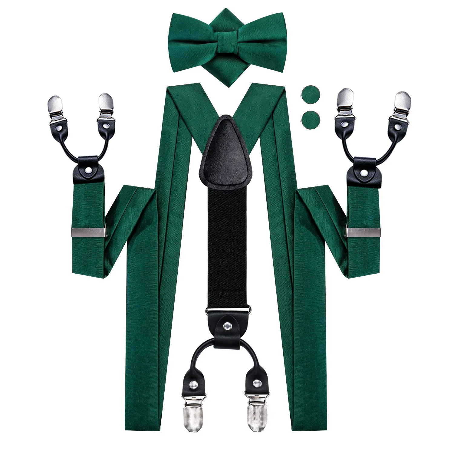 DarkGreen Solid Y Back Brace Clip-on Men's Suspender with Bow Tie Set