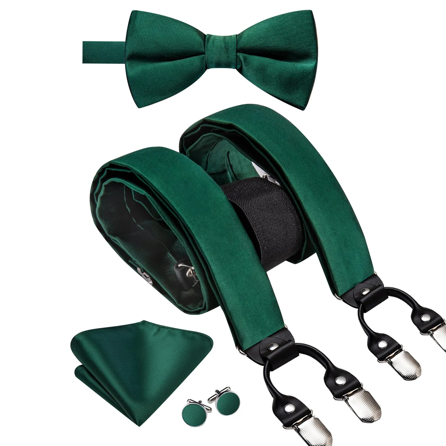 DarkGreen Solid Y Back Brace Clip-on Men's Suspender with Bow Tie Set