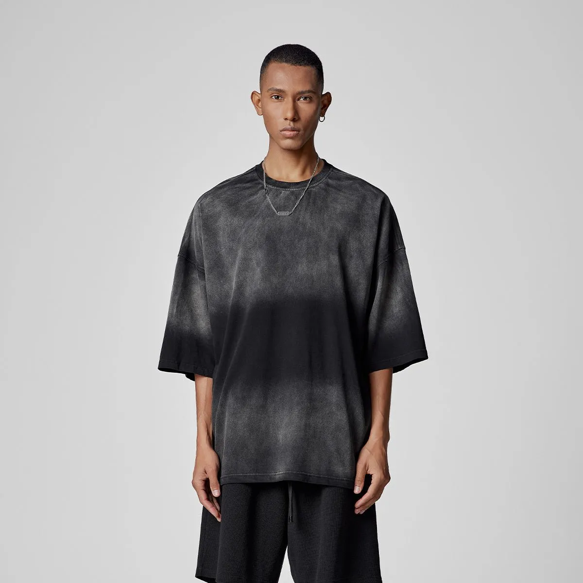 Distressed-effect Gradient Oversized Charcoal Tee