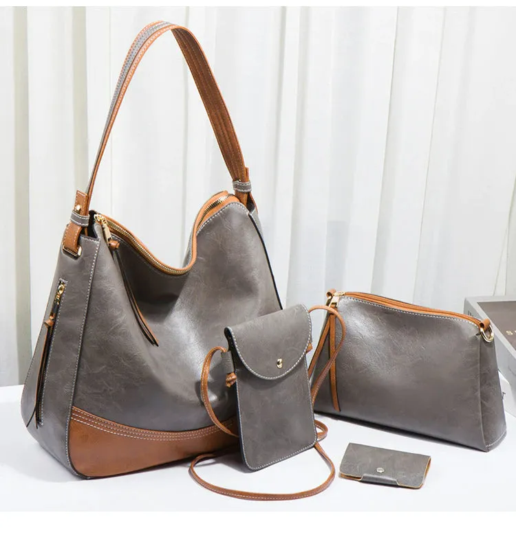 Elegant Tassel Leather Shoulder Handbag 4 Sets Hobo Bag