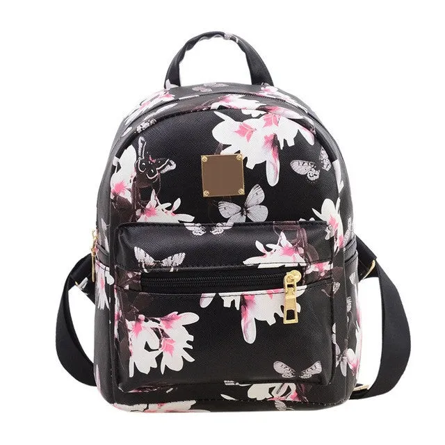 Fashion Floral Printing Women Leather Backpack School Bags for Teenage Girls Lady Travel Small Backpacks Mochila Feminina