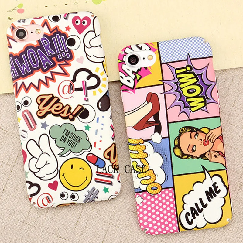 Fashion Sexy Girl Graffiti Letter  case For iphone 7 High Quality Hard PC Red Lip Wave Point Phone Cases For iphone 7 6 6s Plus