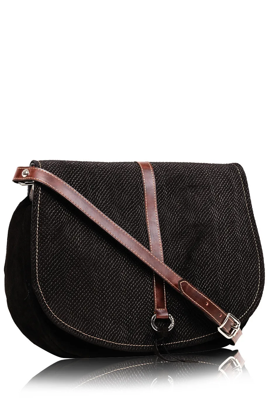 FERCHI LEIA Black Suede Shoulder Bag