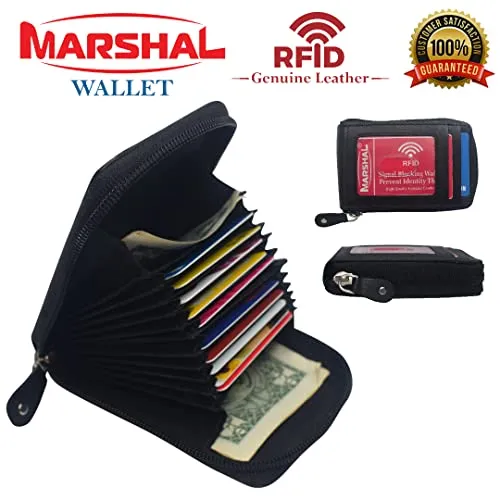 Genuine Leather Credit Card Wallet Accordion Zipper Rfid Credit Card Holder Small Coin Purse with ID Window