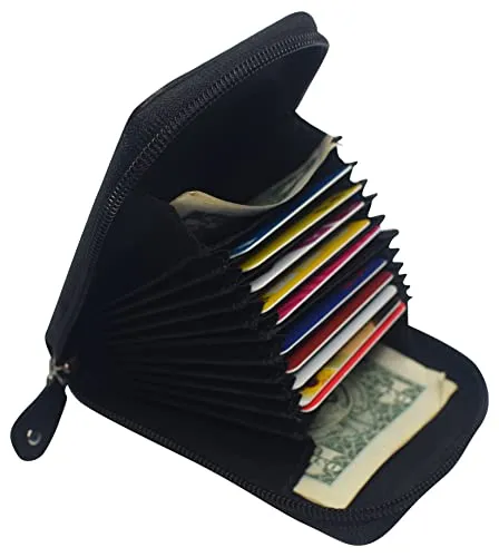 Genuine Leather Credit Card Wallet Accordion Zipper Rfid Credit Card Holder Small Coin Purse with ID Window