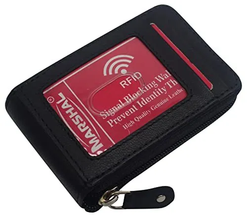 Genuine Leather Credit Card Wallet Accordion Zipper Rfid Credit Card Holder Small Coin Purse with ID Window