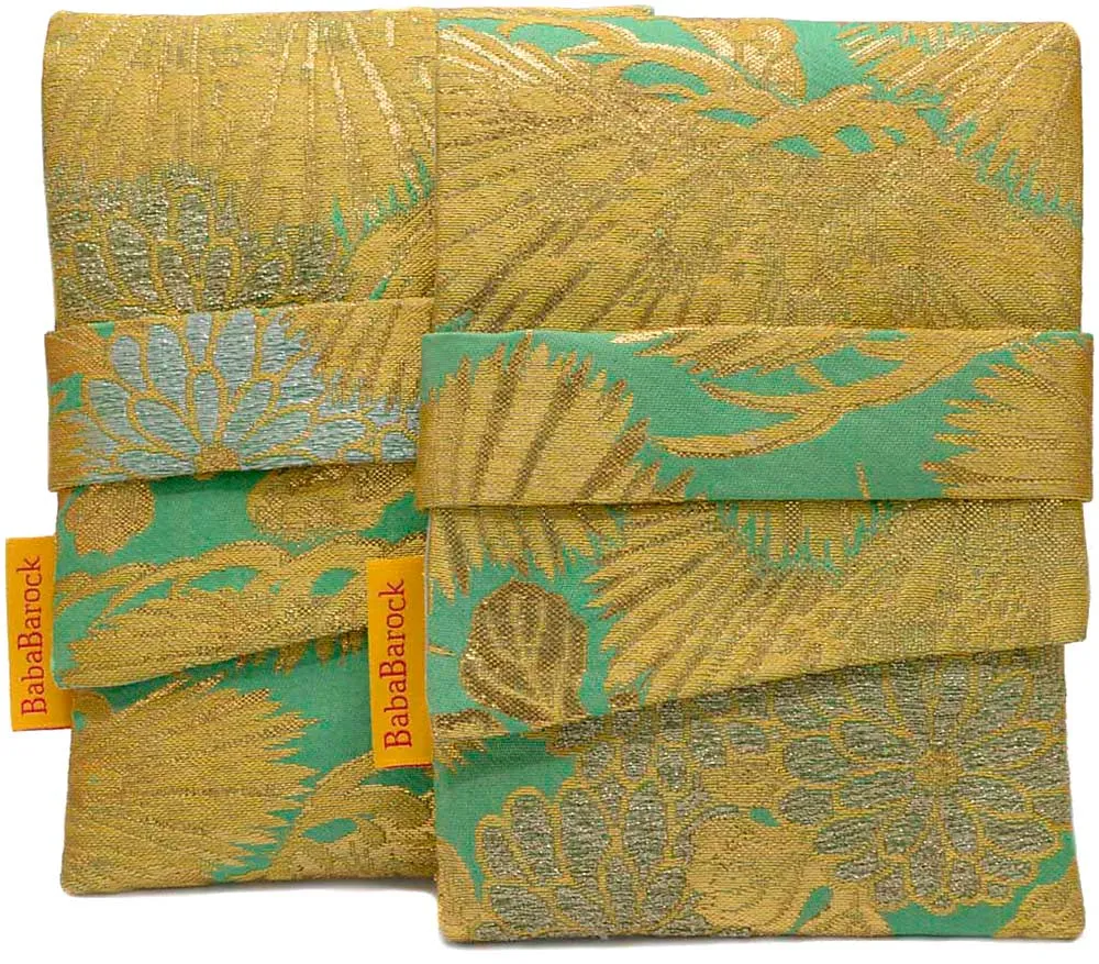 Golden Pine Leaves - Japanese vintage silk foldover pouch