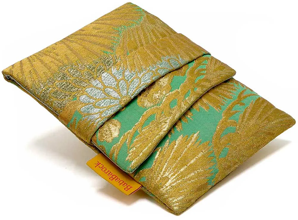 Golden Pine Leaves - Japanese vintage silk foldover pouch