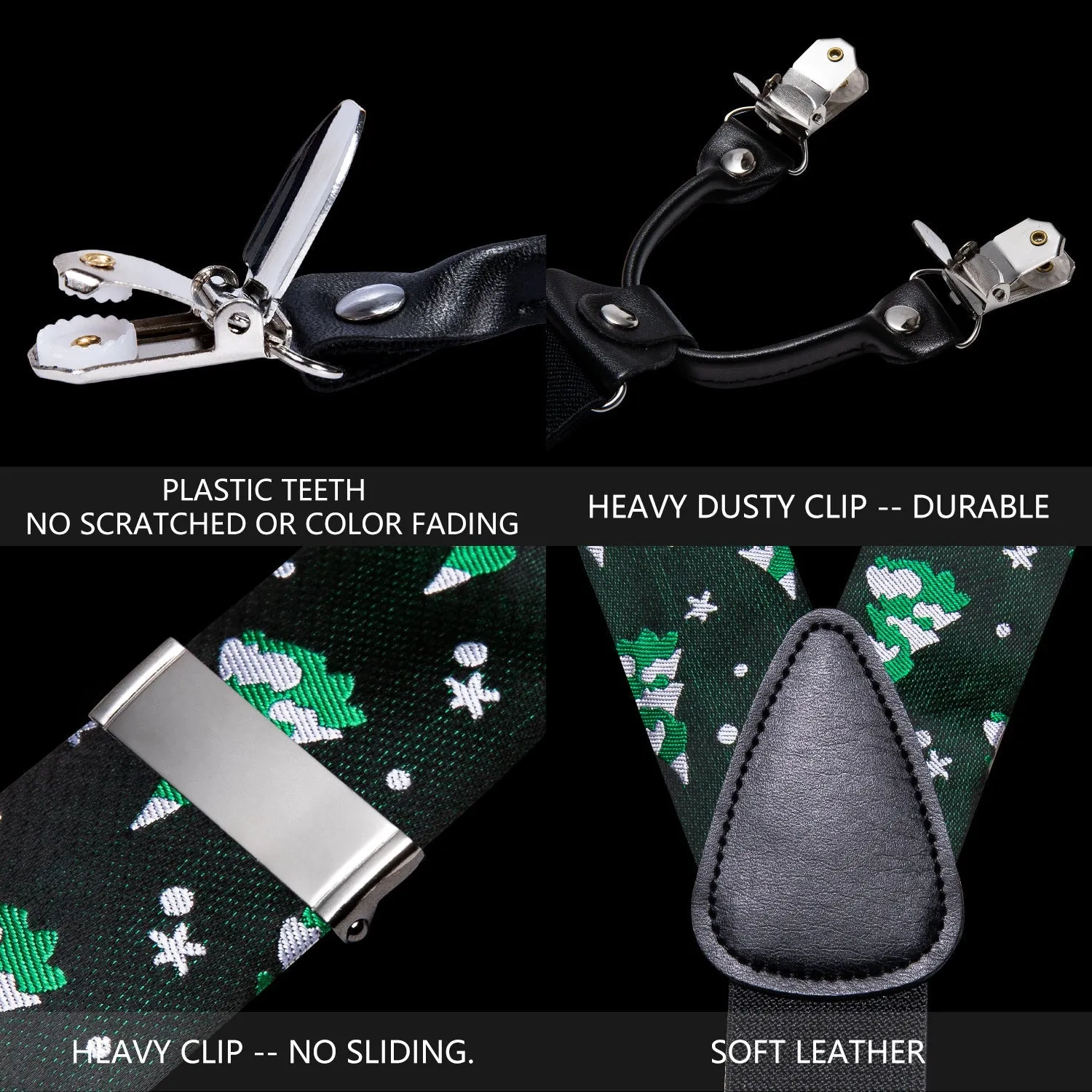 Green Christmas Tree Y Back Brace Clip-on Men's Suspender with Bow Tie Set