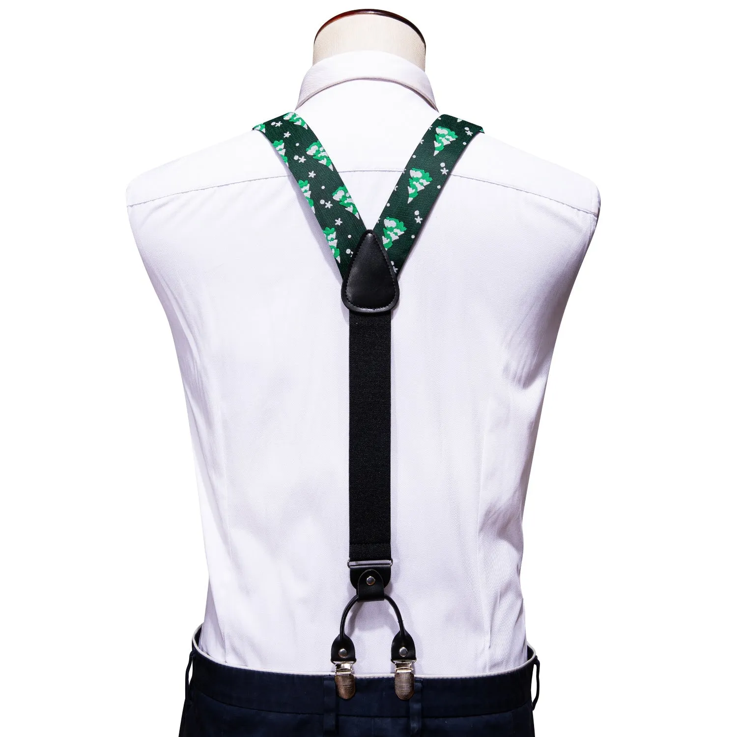 Green Christmas Tree Y Back Brace Clip-on Men's Suspender with Bow Tie Set