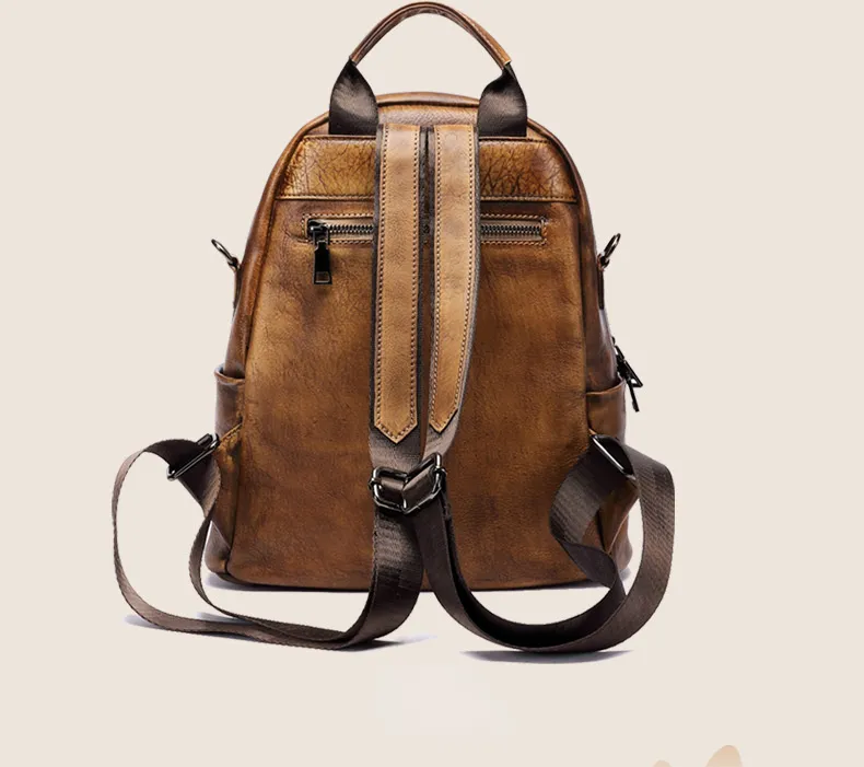 Hand Rubbing Vege Tanned Leather Backpacks for Women C302