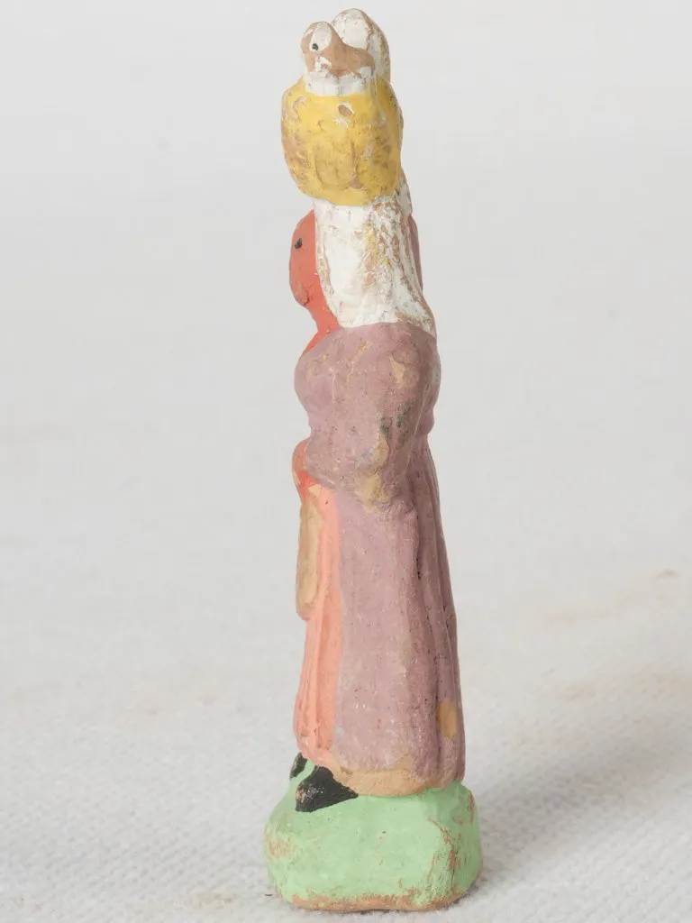 Handmade Terracotta Santon Woman with Basket and Poultry from Provence